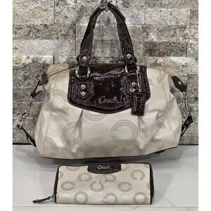 Coach Ashley OP Art Satchel & Wallet Set Cream Brown Y2K Shoulder Bag F20027